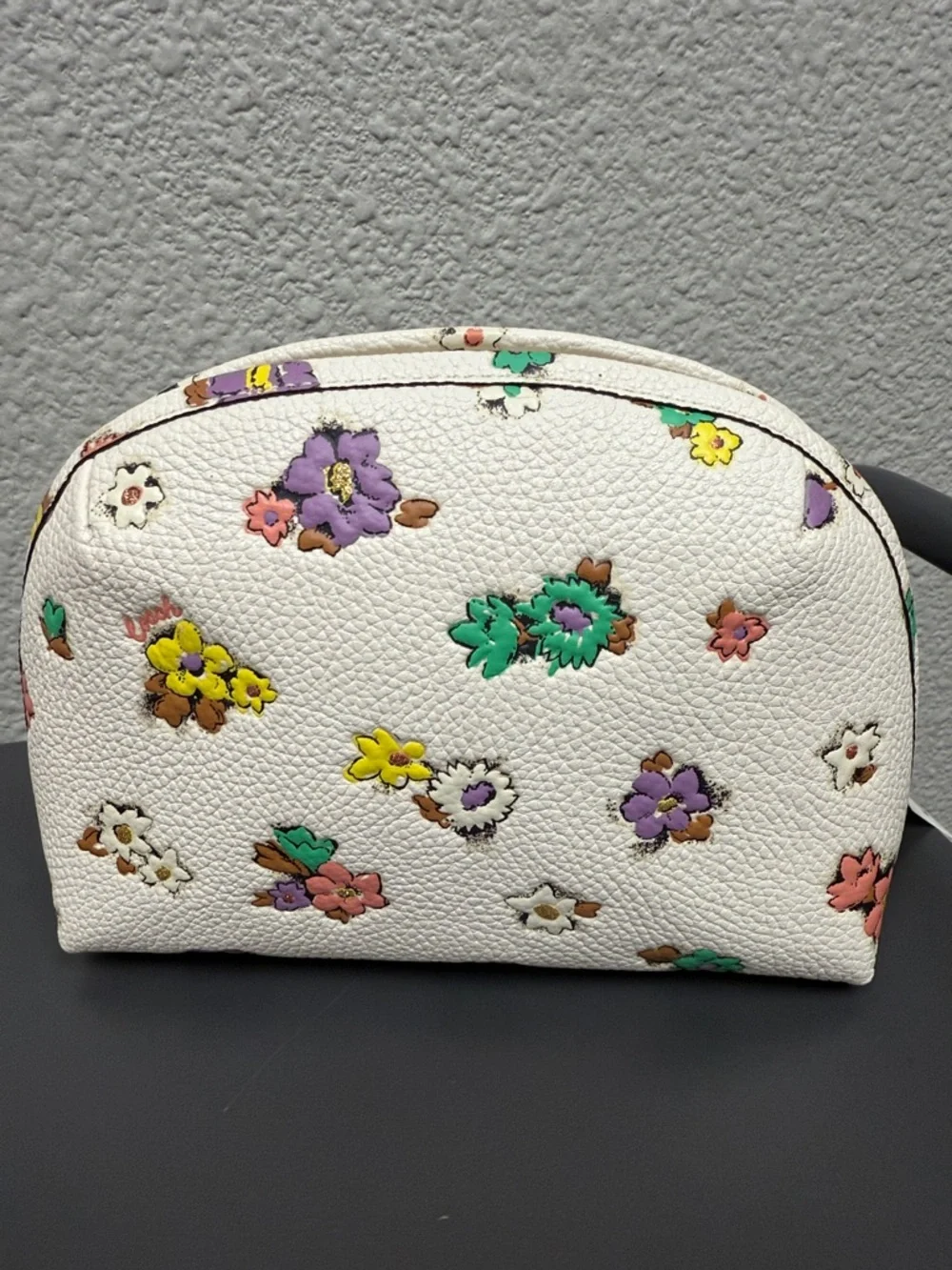 Coach White Floral Zip Cosmetic Pouch with Multicolor Blooms